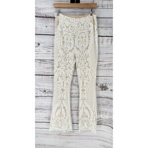 NUDE Ivory FLORAL MESH Flared Sequined Pants‎ Sz L Lace Club Concert Eras Tour
